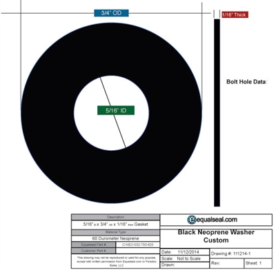 60 Duro Neoprene Washer - 1/16" Thick x 5/16" ID x 3/4" OD