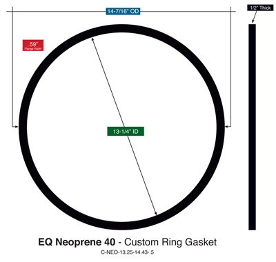 40 Duro Neoprene Custom Gasket - 1/2" Thick x 13-1/4" ID x 14-7/16" OD