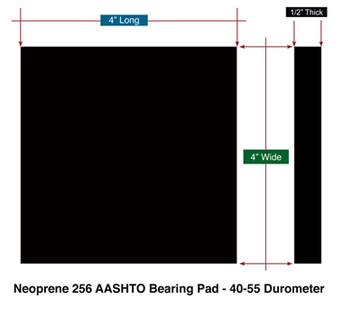 Neoprene 256 AASHTO Custom Bearing Pad - 4" x 4" x 1/2" Thick