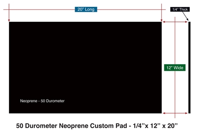 Neoprene 50 Durometer 1/4" Thick x 12" wide x 20" Long