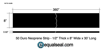 Neoprene 50 Durometer Custom Strip - 1/2" Thick x 8" wide x 360" Long