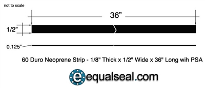 Neoprene 60 Durometer - 1/8" Thick x 1/2" wide x 36" Long with PSA