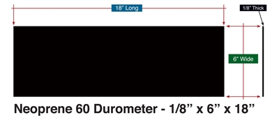 Neoprene 60 Durometer - 1/8" Thick x 6" x 18" Custom Pad