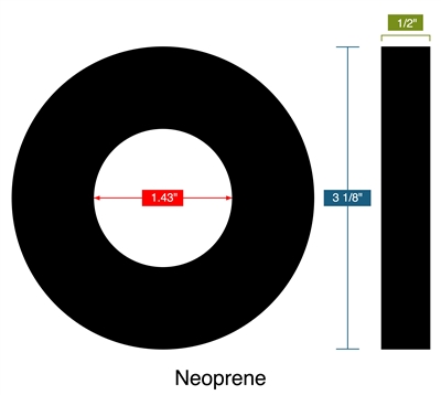 60 Duro Neoprene Ring -1/2" Thick x  1-7/16" ID x 3-1/8" OD