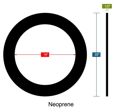 60 Duro Neoprene Ring -1/2" Thick x  16" ID x 22" OD