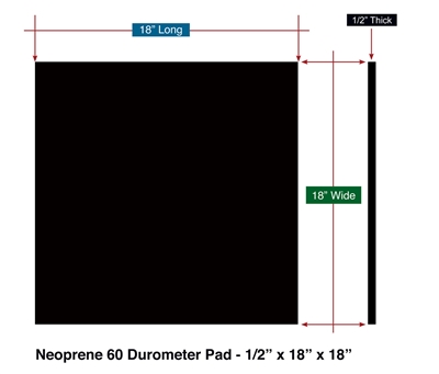 Neoprene 60 Durometer - 1/2" Thick x 18" x 18" Custom Pad