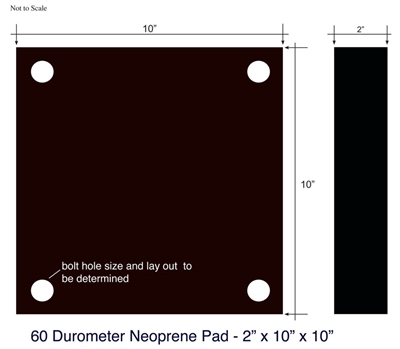 60 Durometer Neoprene Pad - 2" Thick x 10" x 10"