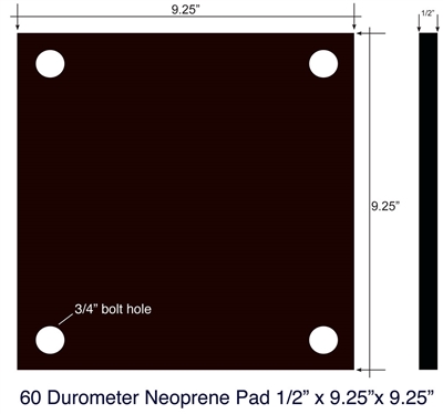 60 Durometer Neoprene Pad - 1/2" Thick x 9.25" x 9.25"