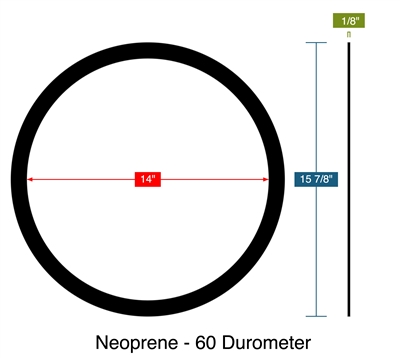 Neoprene - 60 Durometer with PSA -  1/8" Thick - Ring Gasket - 14" ID - 15.875" OD (Drawing RG14X16)