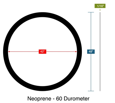 Neoprene - 60 Durometer -  1/16" Thick - Ring Gasket - 150 Lb./150 Lb. Series A/600 Lb. Series A/600 Lb. Series B - 42"