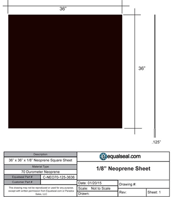 Neoprene Sheet 70 Durometer - 1/8" Thick x 36" x 36"