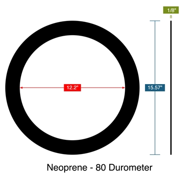 Neoprene - 80 Durometer -  1/8" Thick - Ring Gasket - 12.2" ID - 15.57" OD