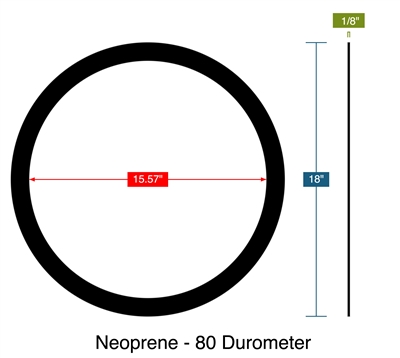 Neoprene - 80 Durometer -  1/8" Thick - Ring Gasket - 15.57" ID - 18" OD