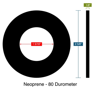 Neoprene - 80 Durometer -  1/8" Thick - Ring Gasket - 150 Lb. - 1"
