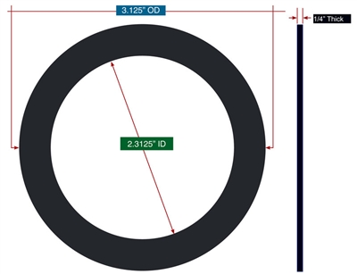 70 Duro Neoprene Ring Gasket - 1/4" Thick x  2.3125" ID x 3.125" OD
