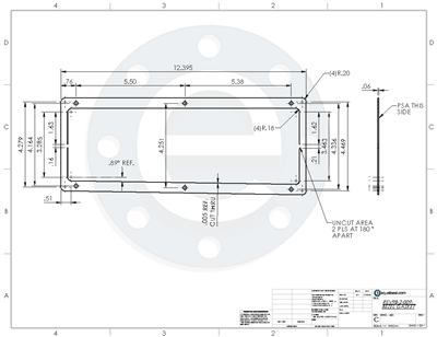 Neoprene - 60 Durometer with PSA- .062" Thick - Custom Gasket - per Drawing Rev9b-2-009