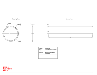 Neoprene - 40 Durometer -  1" Thick - 1" x 57" Anchorage Circumferential Gasket