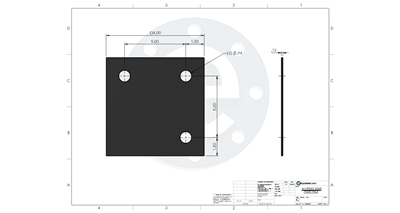 Neoprene - 60 Durometer -  1/8" Thick - 8" x 8" - Holes per Drawing  NJ19052 END POST PAD