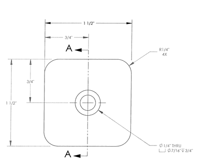 Neoprene Block - 60 Durometer - Per Drawing M-002317 Rev B - 1" Thick - 1.5" x 1.5" with 1/4" Radius Corner - 1/4" Centered Through Hole