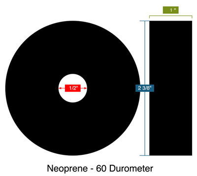 Neoprene - 60 Durometer -  1" Thick - Ring Gasket - .5" ID - 2.375" OD