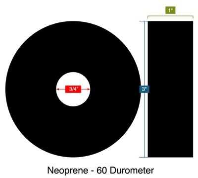 Neoprene - 60 Durometer - 1" Thick - Ring Gasket - .75" ID - 3" OD