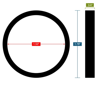 Neoprene - 60 Durometer -  3/4" Thick - Ring Gasket - 1.53" ID - 1.78" OD