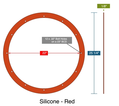 Red Silicone Custom Gasket - 50 Durometer - 1/8" Thick x 22" x 25.25"