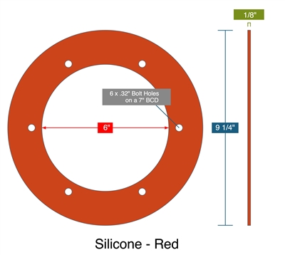 Red Silicone Custom Gasket - 50 Durometer - 1/8" Thick x 6" x 9.25"