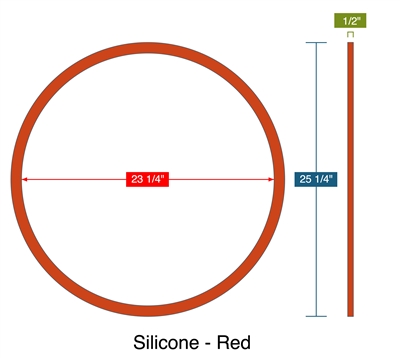 Red Silicone Ring Gasket - 60 Durometer - 1/2" Thick x 23.25" ID x 25.25