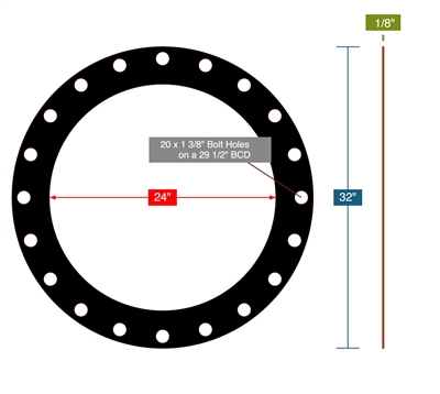 SBR - Black -  1/8" Thick - Full Face Gasket - 150 Lb. - 24"