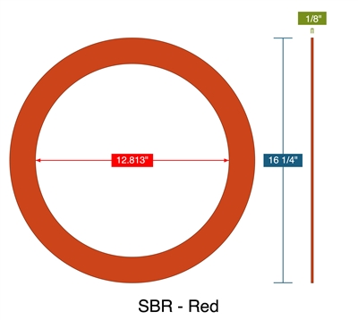 SBR - Red - Ring Gasket -  1/8" Thick - 12.813" ID - 16.25" OD