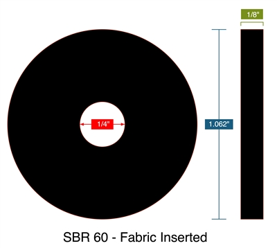 SBR 60 - Fabric Inserted -  1/8" Thick - Ring Gasket - .25" ID - 1.062" OD