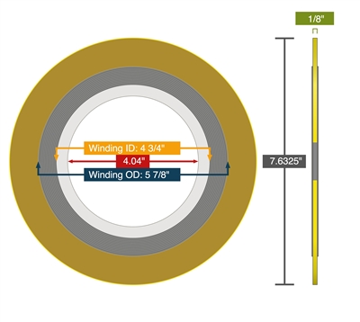 Equalseal Spiral Wound Gasket - 304 Stainless Steel Inner - 304 Stainless Steel winding - Flexible Graphite Filler - Carbon Steel Outer - 600 Lb. - 4"