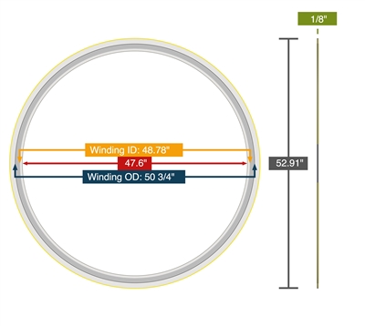 Equalseal Spiral Wound Gasket - 304 Stainless Steel Inner Ring - 304 Stainless Steel winding - Flexible Graphite Filler - 304 Stainless Steel Outer Ring - 48.78" X 50.75" - 47.6" Inner Diameter - 52.91" Outer Diameter