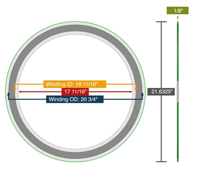 Equalseal Spiral Wound Gasket - 316L Stainless Steel - 316L Stainless Steel winding - PTFE Filler - 316L Stainless Steel - 150 Lb. - 18"