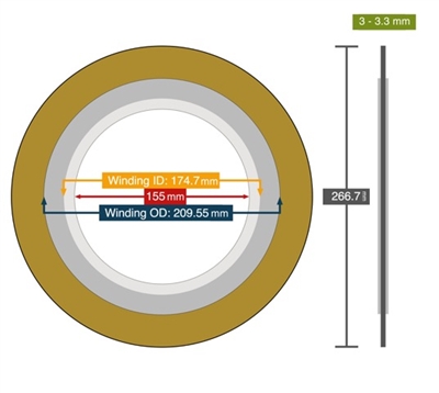 Super Duplex 2507/PTFE SW Gasket -  155mm ID x 266.7mm OD with 316ss Outer