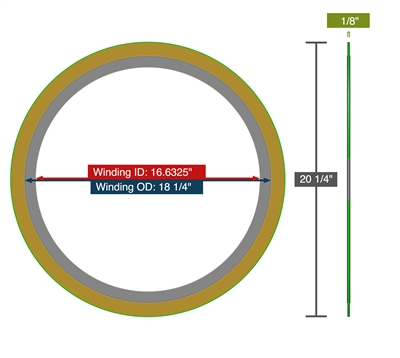 Equalseal Spiral Wound Gasket - 316L Stainless Steel winding - Flexible Graphite Filler - Carbon Steel - 150 Lb. - 16" - Domestic Manufacture