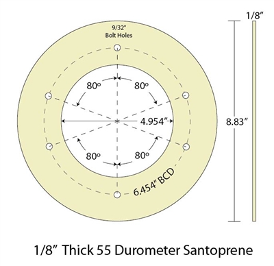 SantopreneÂ® 241-55 - NSF-61 Full Face Gasket - 1/8" Thick x 4.954" ID x 8.83" OD