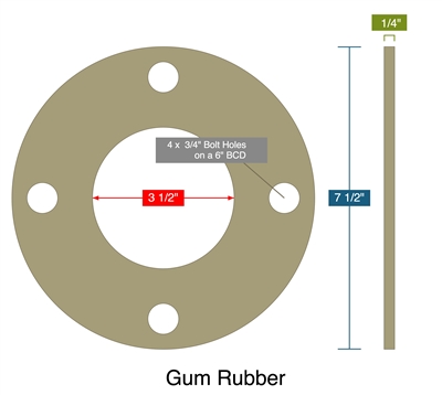 Gum Rubber -  1/4" Thick - Full Face Gasket - 150 Lb. - 3"