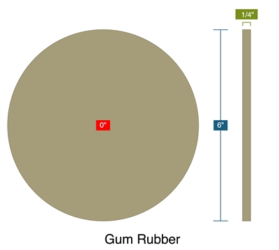 Gum Rubber -  1/4" Thick - Ring Gasket - 0" ID - 6" OD