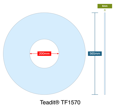 TeaditÂ® TF1570 - 6 mm Thick - Ring Gasket - 200mm ID - 565mm OD