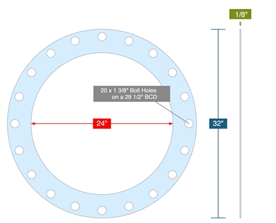 Teadit® TF1572 SAN -  1/8" Thick - Full Face Gasket - 150 Lb. - 24"