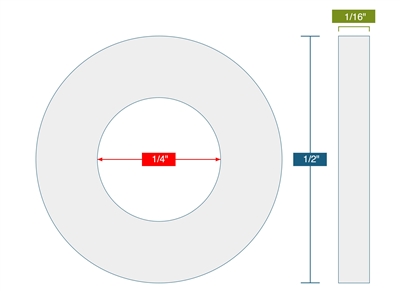 Virgin PTFE Custom Ring Gasket - .250" ID x .500" OD x .062" Thick