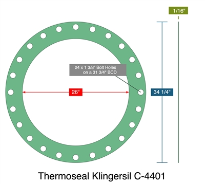 Thermoseal Klingersil C-4401 - Full Face Gasket -  1/16" Thick - 150 Lb - 26" Series A