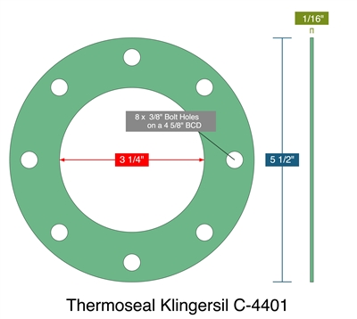 McDonell Miller 150-14 -  1/16" Thick - Full Face Gasket - 3.25" ID - 5.5" OD - 8 x .375" Holes on a 4.625" Bolt Circle Diameter