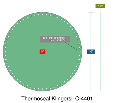 Thermoseal Klingersil C-4401 -  1/8" Thick - Full Face Gasket - 0" ID - 40" OD - 60 x .625" Holes on a 38" Bolt Circle Diameter
