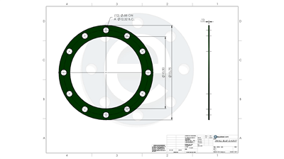 Thermoseal Klingersil C-4401 -  1/8" Thick - Full Face Gasket - 10.5" ID - 13.75" OD - 12 x .88" Holes on a 12.32" Bolt Circle Diameter