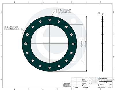 Thermoseal Klingersil C-4401 -  1/8" Thick - Full Face Gasket - 14.5" ID - 21" OD - 16 x .96" Holes on a 18.25" Bolt Circle Diameter