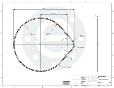 Thermoseal Klingersil C-4401 -  1/8" Thick - Full Face Gasket - 60.5" ID - 70" OA - 68 x .438" Holes Per Drawing