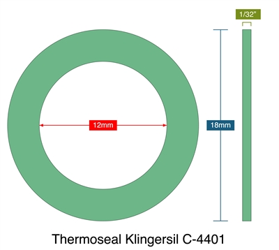 Thermoseal Klingersil C-4401 - 1/32" Thick - Ring Gasket - 12mm ID - 18mm OD